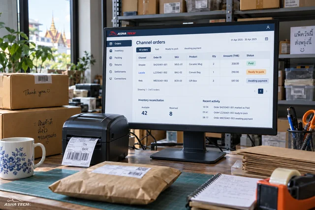 ภาพประกอบแนวคิด: เชื่อม Shopee กับ ERP: วางออเดอร์ SKU และสต๊อกกลางอย่างไร